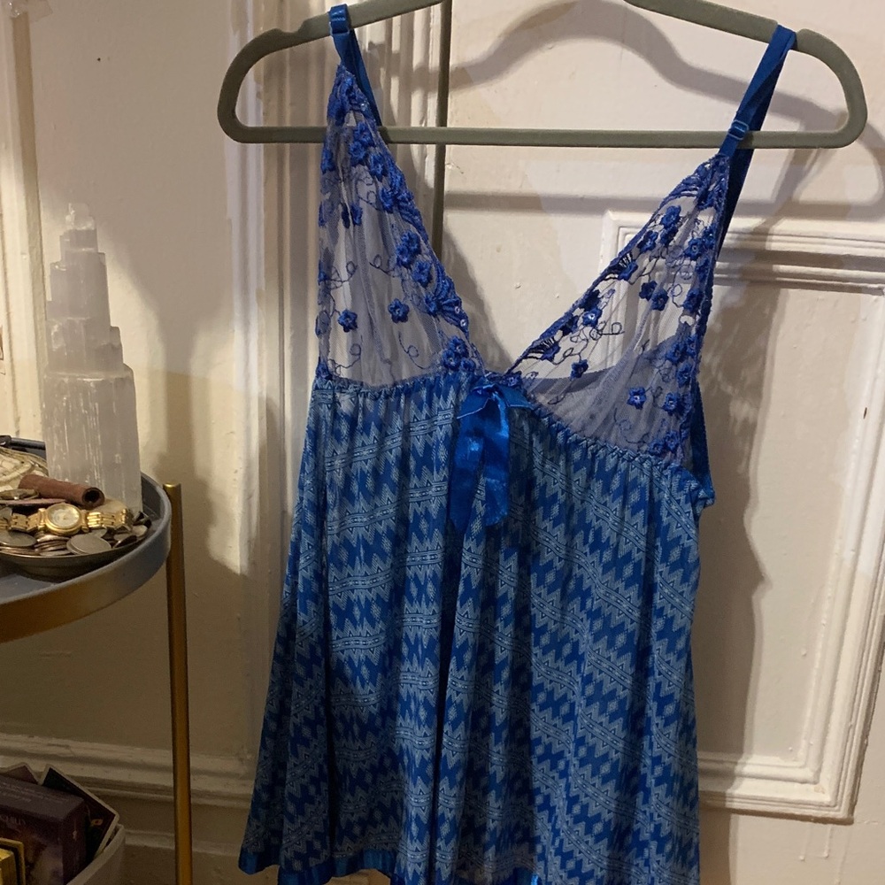 Blue Lace and Patterned Slip Top